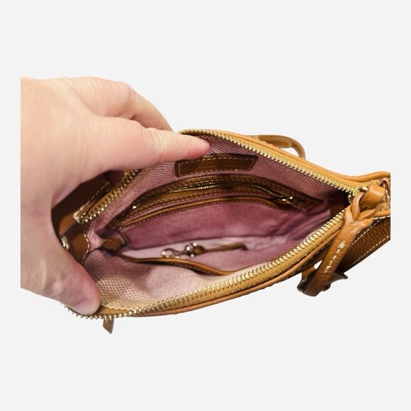 Dooney & Bourke Dillen Letter Carrier Caramel Color Pebbled Leather Lightweight - Picture 8 of 10